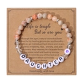 Natural stone bead bracelet with DAUGHTER letter beads and healing property card - Daughter Bracelet With Heart Card (Red Network)