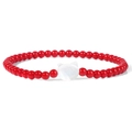 Elastisches Armband mit 4mm roten Natursteinen und weißem Katzenanhänger aus Muschel - Roter Perlenstil (FD10125-19CM)