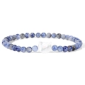 Elastisches Naturstein-Perlenarmband mit 4mm blau-weißen Perlen und Katzenkopf - Ozeanblau-Weiße-Musterstil (FD10126-19CM)