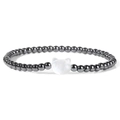 Minimalistisches Perlenarmband mit dunkelgrauen Perlen und weißem Katzenanhänger - Grauer Metallischer Hämatitstil (FD10127-19CM)