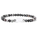 Elastisches Perlenarmband mit 8mm Marmorperlen und weißem Katzenkopf-Charm - Schwarz-Weiß-Grauer Steinstil (FD10128-19CM)