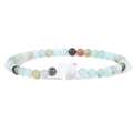 Elastisches Perlenarmband mit 4mm Natursteinen und weißem Muschel-Eulen-Anhänger - Amazonit Mischfarbenstil (FD10129-19CM)