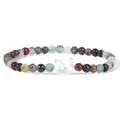 Elastisches Perlenarmband mit 4mm Natursteinen und weißem Katzen-Anhänger - Natürlicher Mischfarben-Steinstil (FD10130-19CM)
