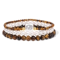 Three-layer stretch bracelet set with tiger eye beads, pearls and golden accents - Tiger Eye Brown Set (FK1750-19CM)