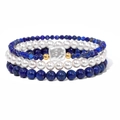 Three-layer beaded bracelet set with lapis lazuli, pearls, and a rectangular pendant - Lapis Lazuli Blue Set (FK1751-19CM)