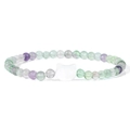 Elastisches Perlenarmband mit 4mm bunten Natursteinen und weißem Katzen-Anhänger - Grün-Violett-Grauer Mineralstil (FD10132-19CM)