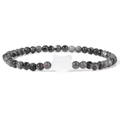 Handgefertigtes Perlenarmband mit 4mm grauen Natursteinen und weißem Katzenanhänger - Dunkelgrauer Mineralstil (FD10133-19CM)