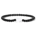 Minimalistisches Perlenarmband mit 4mm schwarzen Steinen und Muschel-Katzenkopf - Schwarzer Obsidianstil (FD10134-19CM)