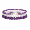 Three-layer amethyst and pearl beaded bracelet set with shell and gold accents - Amethyst Color Set (FK1754-19CM)