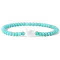 Elastisches Perlenarmband mit 4mm Türkissteinen und einem weißen Eulen-Charm - Blauer Türkismusterstil (FD10135-19CM)