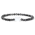 Elastisches Perlenarmband mit Schneeflocken-Obsidian und weißem Katzenanhänger - Schwarz-Weißer Schneeflocken-Obsidian-Stil (FD10136-19CM)