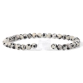 Elastisches Perlenarmband mit 4mm Natursteinen und einem weißen Katzenkopf-Anhänger - Dalmation-Jaspis-Musterstil (FD10137-19CM)