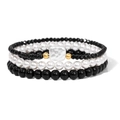 Three-layer set of black stone beads and white pearl bracelets with golden metallic accents - Black Agate Set (FK1756-19CM)