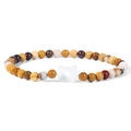 Elastisches Armband aus 4mm Natursteinperlen mit weißem Katzen-Anhänger - Erdton Mischmineralstil (FD10139-19CM)