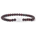 Elastisches Perlenarmband mit 4mm dunkelroten Steinen und weißem Muschel-Katzenkopf - Dunkelrotbrauner Mineralstil (FD10141-19CM)
