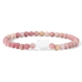 Rosa Steinperlenarmband mit weißem Katzenkopf-Anhänger und elastischer Schnur für Damen - Rosa Rhodochrositstil (FD10142-19CM)