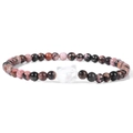 Naturstein-Armband mit 4mm Perlen in Rosa gefleckt und weißem Eulen-Anhänger - Rosa-Schwarzer Gefleckter Steinstil (FD10143-19CM)