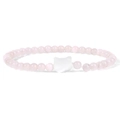 Elastisches Perlenarmband mit 4mm hellrosa Natursteinen und einem weißen Muschel-Katzenkopf - Hellrosa Rosenquarzstil (FD10144-19CM)