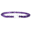 Elastisches Perlenarmband mit 4mm lila Amethysten und einem weißen Muschel-Katzenanhänger - Violetter Amethyststil (FD10147-19CM)
