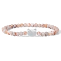 Elastisches Perlenarmband mit 4mm Natursteinen und weißem Katzenanhänger - Rosa Beige Gelbbrauner Mischsteinstil (FD10151-19CM)