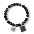 Naturstein-Armband mit schwarzen Perlen, Om-Symbol Anhänger und rohem Kristall-Charm - Schwarzer Achat