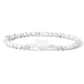 Weißes Türkis Perlenarmband mit einem niedlichen Opalit Katzenkopf Anhänger - Weißer Howlithmusterstil (FD10152-19CM)