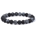 Minimalist 8mm beaded bracelet featuring matte black stones and grey snowflake obsidian beads - 19cm / Snowflake Obsidian Patchwork (FK0705)
