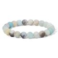 Handmade 8mm natural stone bead bracelet with matte blue and beige stones - 19cm / Frosted Multicolor Aquamarine (FK0708)