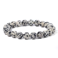 Handmade 8mm dalmatian jasper stone bead stretch bracelet with natural black spotted patterns - 19cm / Dalmatian Jasper (FK0712)