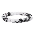 8mm natural stone beaded bracelet with matte black and white marble textured beads - 19cm / Black White Matte Stone (FK0713)