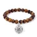 Armband aus braunen Tigerauge-Perlen mit 8mm Gummiband und Vintage-Kompass-Anhänger - 19cm / Tigerauge (FD10408-19CM)