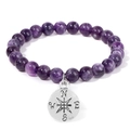 8mm Armband aus Amethystperlen mit silbernem Kompassanhänger auf weißem Hintergrund - 19cm / Amethyst (FD10410-19CM)