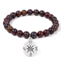 Dunkelrotes Naturstein-Perlenarmband mit 8mm Perlen und einem Vintage-Kompassanhänger - 19cm / Roter Jaspis (FD10412-19CM)