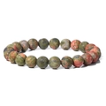 Natural 8mm Unakite stone beaded stretch bracelet with matte green and red patterns - 19cm / Natural Unakite (FK0723)