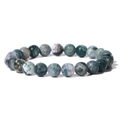 Natural 8mm moss agate stone bead elastic bracelet with green and white texture - 19cm / Moss Agate (FK0726)