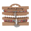 Three-piece bohemian beaded bracelet set with Tree of Life, leaf, and feather charms - Multicolor Textured Style (FK0980-19cm)