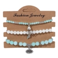 Lot de trois bracelets en perles bleu clair avec pendentif feuille et breloque lotus - Bracelet Perlé Bleu Clair et Blanc (FK1031-19CM)