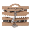 Detail of tree of life and feather charms on bohemian marble bead bracelet set - Marble Pattern Dark Gray Style (FK0985-19cm)
