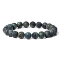 Natural 8mm matte dark green and black stone bead elastic bracelet for men - 19cm / Deep Green Black Texture (FK0729)