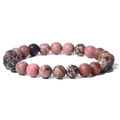 8mm natural rhodonite stone beaded bracelet with pink and black marbled textures - 19cm / Pink Black Speckled Rhodonite (FK0732)