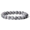 8mm natural stone beaded bracelet with grey and white marble texture on elastic cord - 19cm / Grey Agate Marble Texture (FK0738)