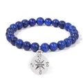 Blaues Naturstein-Perlenarmband 8mm mit silbernem Kompass-Anhänger für Herren - 19cm / Blau Geaderter Stein (FD10422-19CM)