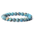 Elastic 8mm natural stone bead bracelet with striped blue, beige and black patterns - 19cm / Bright Blue & Beige Stripe (FK0739)