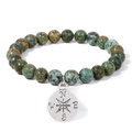 8mm Natursteinperlen-Armband mit klassischem Kompass-Anhänger aus Silber für Herren - 19cm / Unakit (FD10423-19CM)