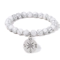 Elastisches weißes Marmor-Perlenarmband mit antikem Silber-Kompass-Anhänger für Herren - 19cm / Weißer Türkis (FD104125-19CM)