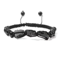 Pulsera tejida a mano con piedras naturales negras y cuentas pulidas con cordón ajustable - Estilo Obsidiana (FA0285)