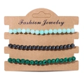 Three-piece set of natural stone bead bracelets in light blue, black, and green malachite - 19cm / Light Blue Black Green Beads (FK0497)