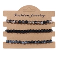 Three-piece set of 4mm natural stone beaded stretch bracelets on kraft card - 19cm / Black Mist Snow Stone Beads (FK0498)