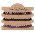 Three-piece elastic natural stone bead bracelet set in purple and black on a display card - 19cm / Purple Black Mixed Beads (FK0500)
