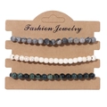 Three-piece set of 4mm natural stone beaded stretch bracelets in grey, white and dark green - 19cm / Mist Turquoise Green Spotted Beads (FK0501)